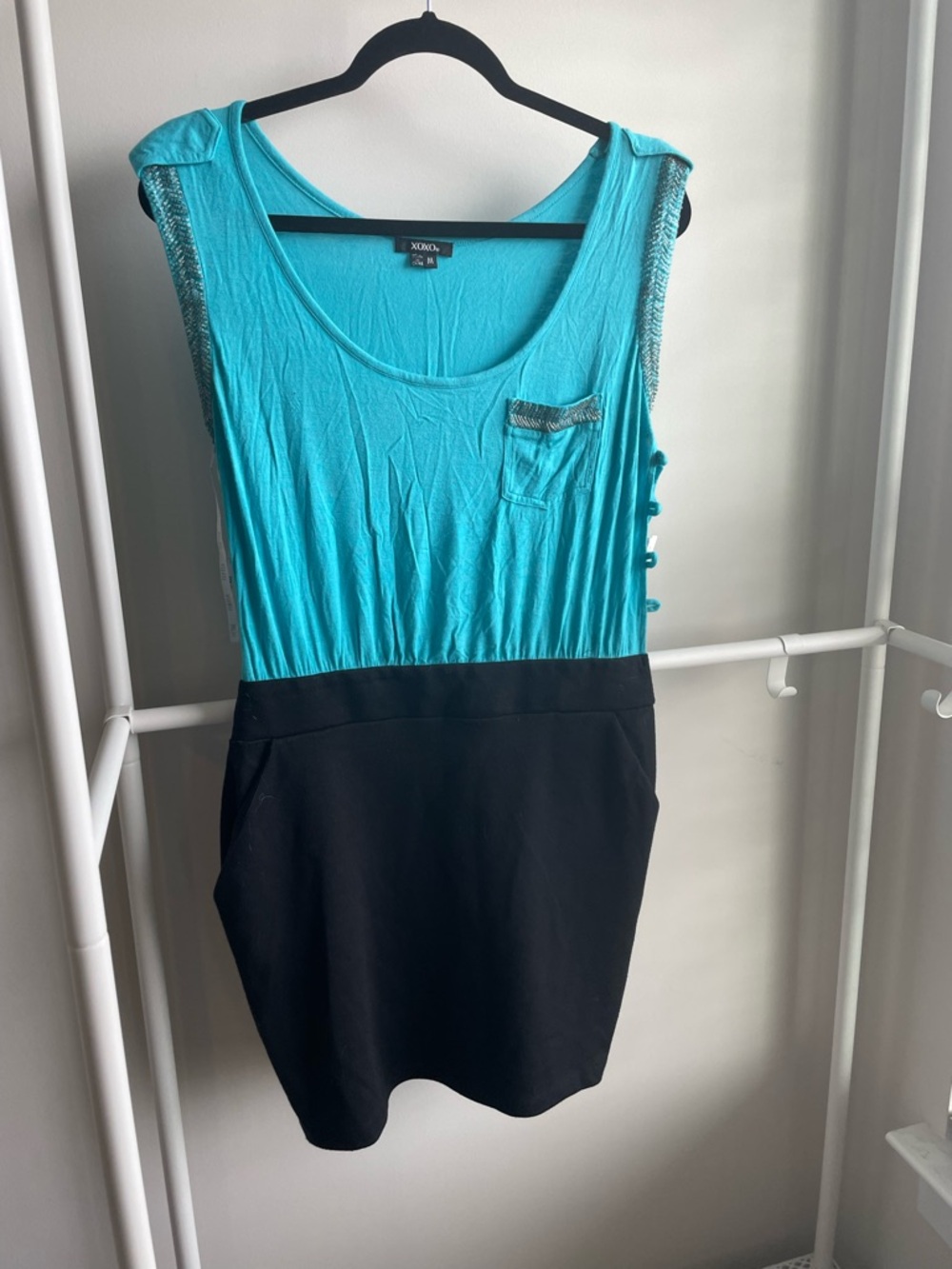 XOXO Turquoise and Black Sleeveless Mini Dress